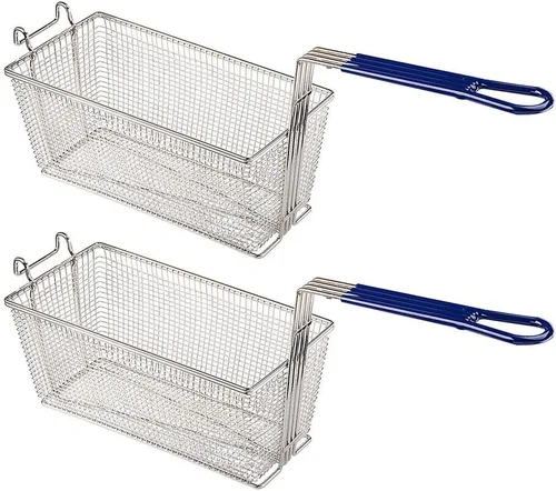 2 cestas para freidora profunda con mango antideslizante, construcción de hierro chapado en níquel resistente, 13 1/4 x 6 1/2 x 6 pulgadas, uso