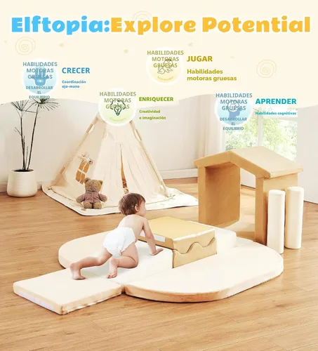 Miniatura 4 de Elftopia Juego de 10 bloques de espuma para escalar con rampa y escaleras para niños pequeños, juego de gimnasio de espuma suave, juguetes