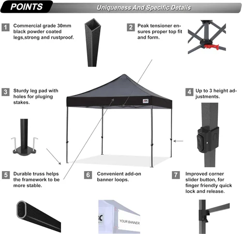 Miniatura 3 de ABCCANOPY Toldo Desplegable – Carpa/Toldo Portátil para Patio Exterior de 8 x 8 Pies, Resistente para Patio Trasero y Terraza con 4 Sacos de Arena
