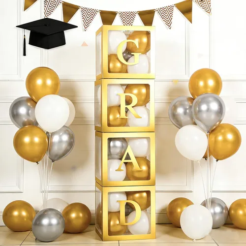 Miniatura 5 de Cajas de bebé con letras para baby shower, 4 cajas de globos transparentes con 60 letras para decoraciones de revelación de género, bloques de bebé