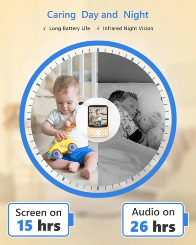 Miniatura 5 de HelloBaby Monitor de bebé de video IPS de 4 pulgadas con cámara, sin WiFi, batería de 26 horas, visión nocturna, audio de 2 vías, PTZ remoto