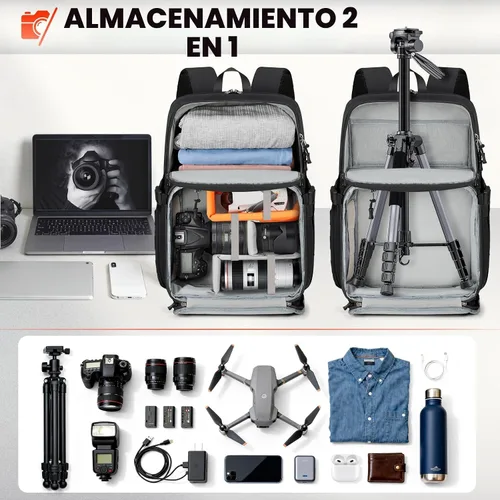 Miniatura 7 de RAINSMORE Mochila para cámara DSLR/SLR/SLR/sin espejo, para fotógrafos, 15.6 pulgadas, impermeable, funda táctica para fotografía con cubierta