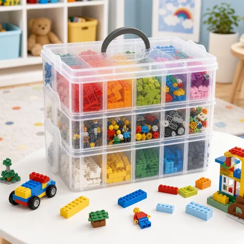 Miniatura 5 de Guyuyii Organizador de cuentas apilable de 3 niveles con divisores ajustables y asa, estuche de almacenamiento portátil para manualidades, costura
