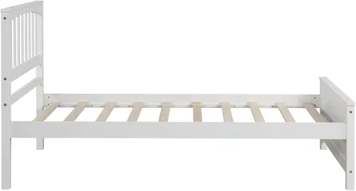 Miniatura 4 de Harper & Bright Designs Cama de plataforma de madera de tamaño individual con cabecero, no necesita somier, color blanco