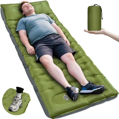 Almohadilla de dormir para camping, extra gruesa de 6 pulgadas, inflable, con almohada, bomba de pie incorporada, almohadilla para dormir para Verde