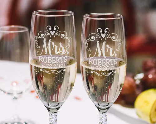 Miniatura 8 de Mr Mrs - Juego de 2 copas de champán con tallo retorcido para parejas, recién casados, novios, novios, novios, esposos, esposa, aniversario