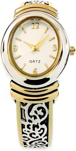Miniatura 3 de 2Tone estilo occidental decorado con cara ovalada reloj brazalete para mujer