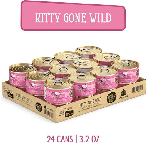 Miniatura 3 de Weruva Cats in The Kitchen, Kitty Gone Wild with Wild Salmon Au Jus - Alimento para gatos, lata de 3.2 onzas (paquete de 24)