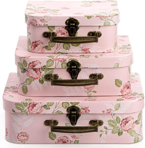 Fasmov Paquete de 3 maletas de cartón, cajas de almacenamiento decorativas, cajas de regalo con tapas para almacenamiento de fotos, decoración del