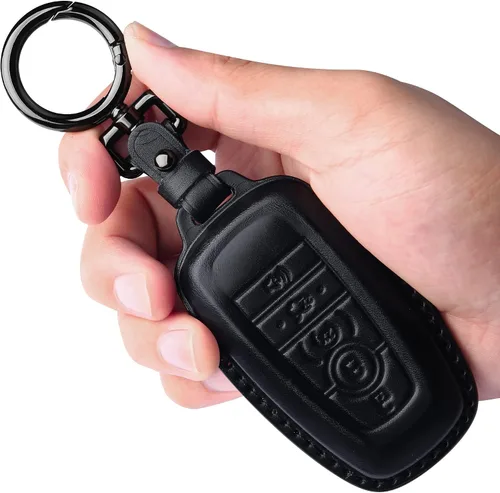 Miniatura 10 de Tukellen Funda de cuero para llavero de Ford con llavero compatible con Ford Explorer Mustang Fusion Escape F150 F250 F350 F450 F550 Edge-Negro