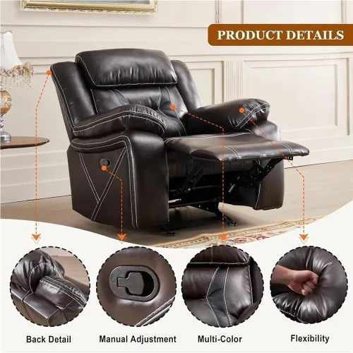 Miniatura 3 de Breathable Leather Rocking Recliner Chair with Heat and Massage, Single Seat Sofa for Home Theater Living Room, Comfortable Adult Recliner for