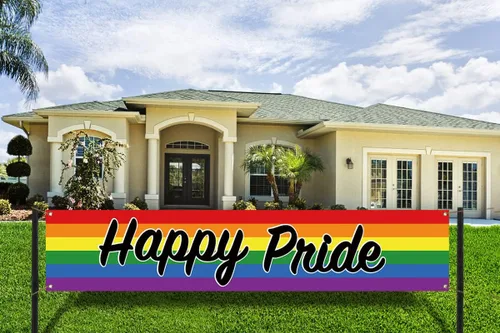 Miniatura 5 de Nepnuser Cartel de valla con texto en inglés «Happy Pride Fence Banner Rainbow LGBTQ+», cartel grande para decoración de jardín y patio delantero
