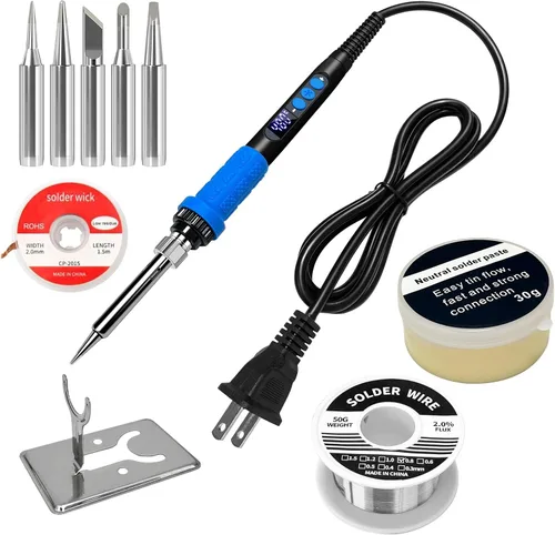 Miniatura 9 de Kit de soldador naranja 909A 90W con pantalla LED y calentador de cerámica, herramienta de soldadura digital de temperatura ajustable, incluye 90w