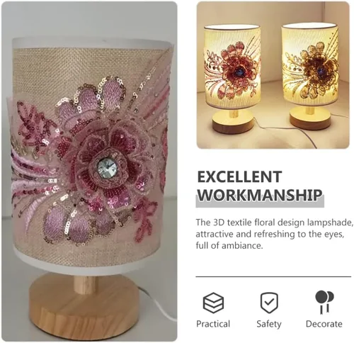 Miniatura 9 de OSALADI Lámpara de mesa de tela floral 3D, lámpara de escritorio elegante USB para dormitorio