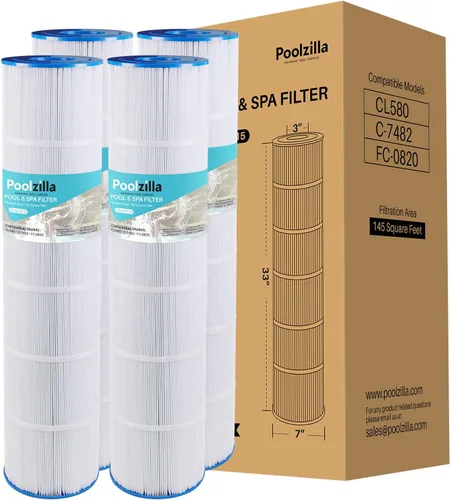 Poolzilla Paquete de 4 cartuchos de filtro de piscina de repuesto para Unicel C-7482, Jandy CL580, CV580, PJAN145, Filbur FC-0820, A0104100,