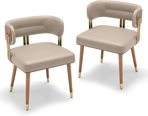 Miniatura 9 de ARTPLAN Juego de 2 sillas de comedor de cuero de nogal, modernas sillas de cocina con cojín de espuma de alta resistencia y marco de acero 2-Azul