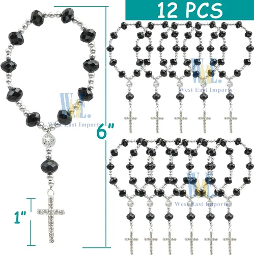 Miniatura 2 de 12 pulseras de rosario de cristal con diamantes de imitación, cruz, bautismo, boda, primera comunión, recuerdo de quinceañera, regalo conmemorativo
