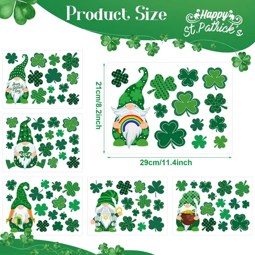 Miniatura 2 de Glenmal 6 hojas de vinilos para pared del día de San Patricio, pegatinas de pared de trébol y gnomo, pegatinas para ventanas del día de San Patricio