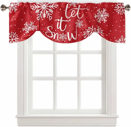 Miniatura 35 de Cenefa de cortina con lazo rojo de Navidad para ventanas, sala de estar, cocina, baño, granja, bolas de Navidad de acuarela con diseño de bayas