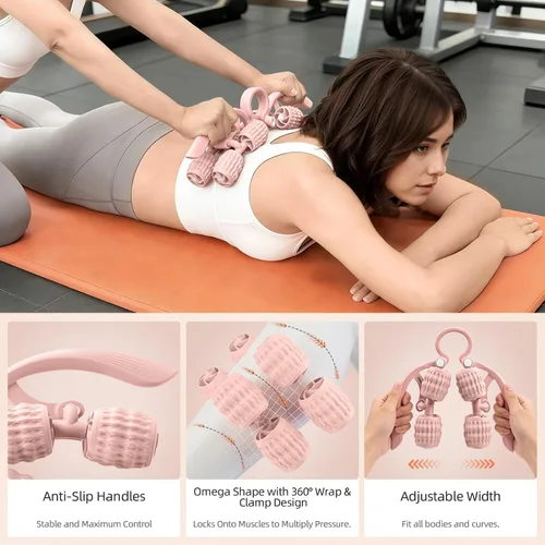 Miniatura 3 de Abahub Rodillo de masaje manual, rodillo de masaje para celulitis para hombres y mujeres, masajeador de fascia profunda para gimnasio en casa, Rosa