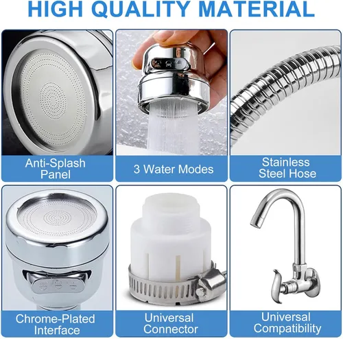 Miniatura 4 de Wodgreat Accesorio rociador de grifo de cocina, extensor de grifo móvil con 4 modos de pulverización, cabezal giratorio de 360°, ducha de refuerzo