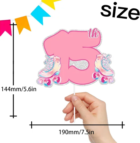 Miniatura 2 de Patines de ruedas con purpurina rosa para decoración de tartas para niños y niñas de 15 años, suministros de decoración de fiesta de cumpleaños