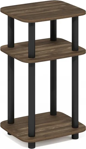 Miniatura 5 de Furinno JUST - Mesa auxiliar lateral, mesa auxiliar de 3 niveles con tubo de giro N, estante abierto, mesita de noche de esquina curva redonda