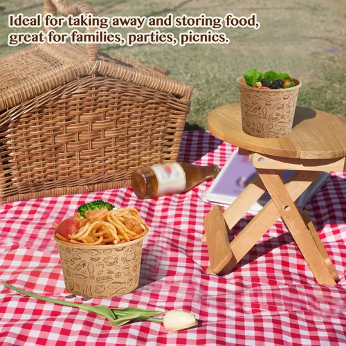 Miniatura 7 de LITOPAK Paquete de 50 recipientes de papel de 8 onzas con tapas ventiladas, vasos de papel kraft para alimentos, recipientes de sopa con tapas