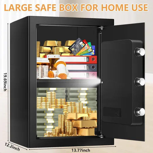 Miniatura 3 de Caja de seguridad grande de 3.3 pies cúbicos para uso doméstico a prueba de fuego y agua, caja de seguridad digital con llave y combinación, cajas