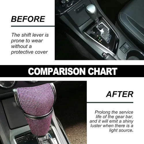 Miniatura 5 de KEVWR - Funda para palanca de cambios de coche con cristales brillantes, protector de palanca de cambios con brillo de strass, accesorios de Rosa