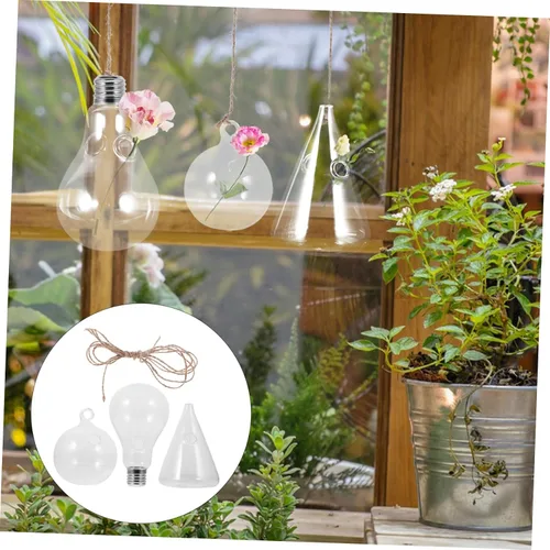 Miniatura 4 de BESTonZON 3Pcs Hanging Glass Planters Stylish Plant Holders Water Plant Containers for Home Decor for Terrarium and Succulent Display Smooth Surface