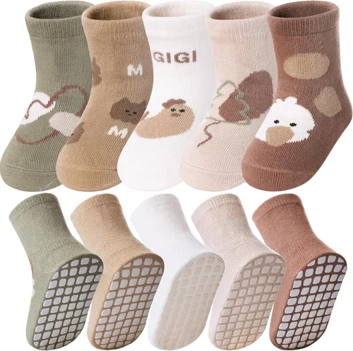 Miniatura 11 de Yebing Calcetines para bebés y niños pequeños, calcetines antideslizantes con agarres, calcetines de algodón para regalos