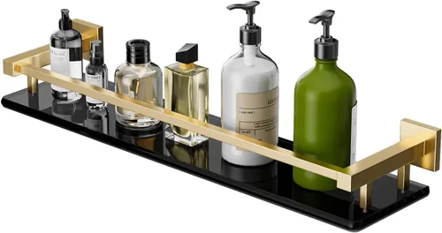 Alise Estantes de baño, estante de vidrio dorado para baño, estantes flotantes modernos, 20 pulgadas Dorado y Negro