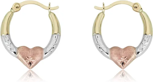 Miniatura 2 de AVORA Aretes de aro criollos de corazón de oro de 10 quilates: paquete de 3 tonos y oro amarillo, Plata de ley Oro amarillo