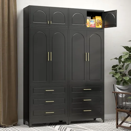 Miniatura 16 de Armario de almacenamiento de metal negro con puerta, armario de despensa de cocina con 3 estantes ajustables, armarios de almacenamiento de 60