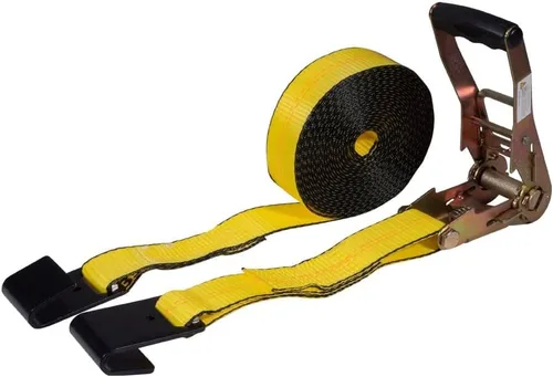 Miniatura 15 de Mytee Products Correas de amarre de trinquete con ganchos planos, 2 pulgadas x 20 pies amarillos 10,000 libras de resistencia a la rotura