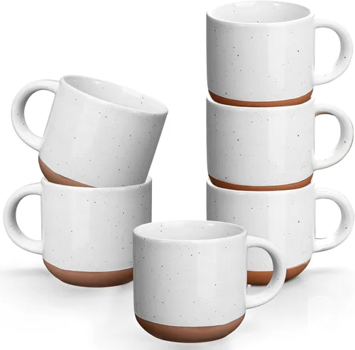Gencywe Juego de 6 mini tazas de café de cerámica de 5 onzas con asa, tazas de café de porcelana Demitasse, tazas de café de color blanco, aptas
