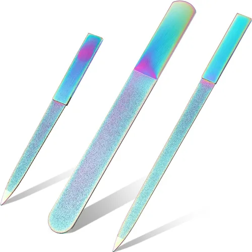 Mudder Juego de 3 limas de uñas de diamante para mujeres y hombres, acero inoxidable, metal, zafiro, doble cara, limadores de uñas de los pies,