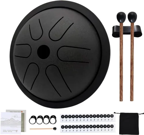 Yahpetes Tambor de lengua de acero, instrumento de percusión musical, tambor de lluvia de metal para exterior, 5.5 pulgadas, 6 notas, tecla C para