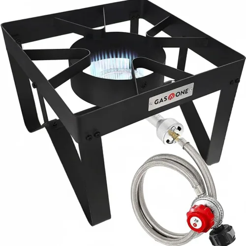 GasOne B-5200K Cocina para Exteriores con Manguera Trenzada de Acero de Alta Presión Quemador de Propano Estufa de Campamento Negro