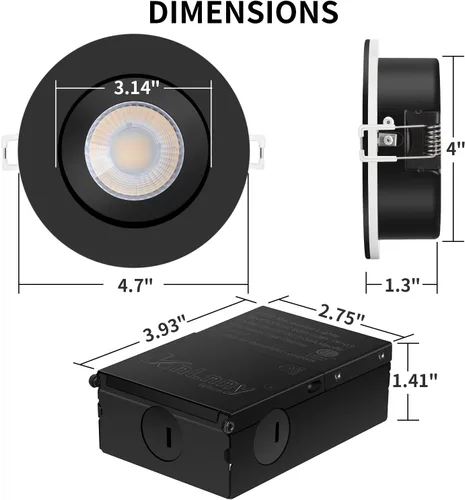 Miniatura 5 de KnLnny Ware Luces empotradas con cardán negras de 4 pulgadas con luz nocturna, paquete de 6, luces empotradas con cardán sin carcasa con caja