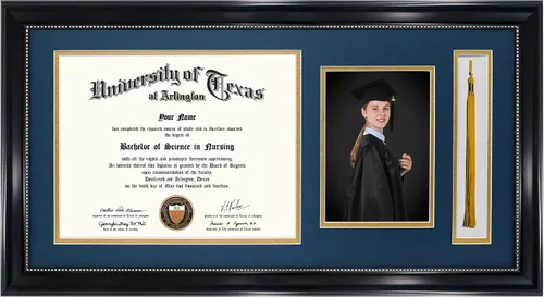Miniatura 15 de GraduationMall Marco de fotos y diploma negro de 11 x 19 pulgadas para certificado de 8.5 x 11, imagen de 5 x 7, vidrio templado, paspartú doble