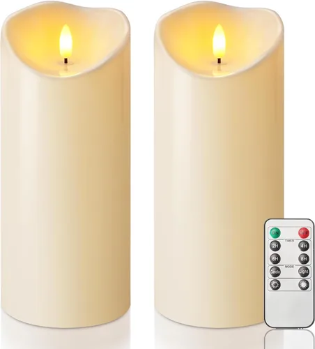 Miniatura 20 de Homemory Velas sin llama impermeables para exteriores de 4 x 12 pulgadas con temporizadores y control remoto, velas que funcionan con pilas, velas
