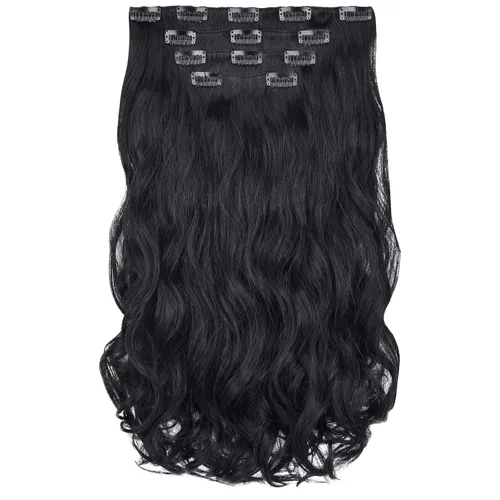 Miniatura 30 de SYXLCYGG Extensiones de cabello negro lacio, 4 piezas, extensiones de cabello con clip de 22 pulgadas, 5.5 onzas, pieza de cabello sintético