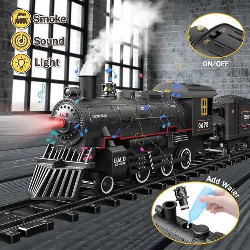 Miniatura 3 de Conjunto de tren para niños, locomotora con control remoto bajo el árbol de Navidad, tren eléctrico de juguete con vagones y vías largas, regalo