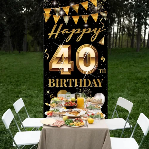 Miniatura 4 de Cartel para puerta de cumpleaños número 40, decoración de feliz cumpleaños 40 para mujeres y hombres, telón de fondo de cumpleaños de 40 años