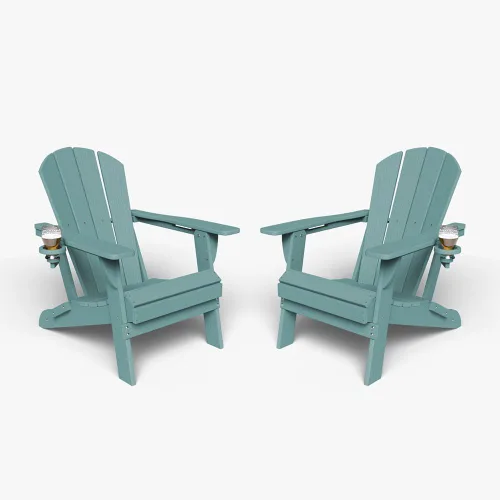 Miniatura 32 de Silla plegable Adirondack con portavasos, juego de 2, sillas de plástico HDPE para exteriores, resistentes a la intemperie, aspecto de madera real