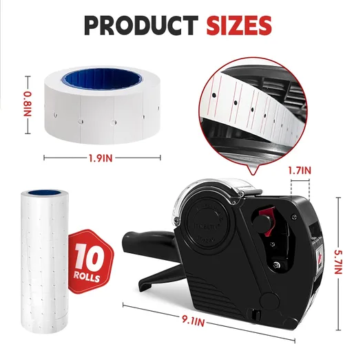 Miniatura 3 de MX-5500 - Pistola de precios de 1 línea de 8 dígitos con 10,000 etiquetas blancas, paquete de 2 etiquetas precargadas y pistola de precio de tinta