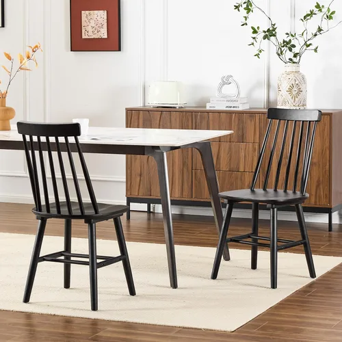 Juego de 2 sillas de comedor negras, juego de 2 sillas de comedor de madera, sillas de comedor de madera, husillo lateral de granja, sillas Windsor