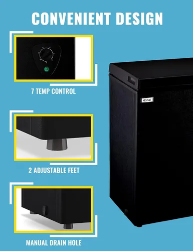 Miniatura 4 de Congelador de pecho de 5.0 pies cúbicos, pequeños congeladores negros profundos, WANAI Mini máquina compacta para el hogar, 7 termostatos cesta